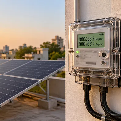 Bidirectional net meter installed for a rooftop solar system in India