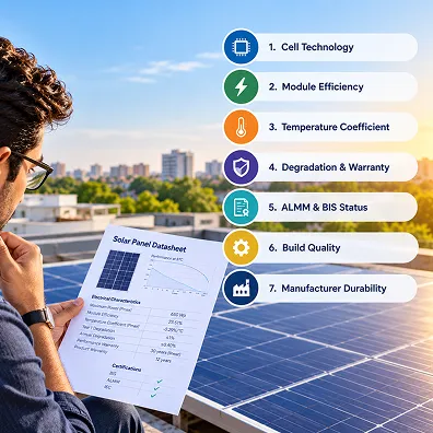 N-Type TOPCon solar panel being inspected on an Indian manufacturing line